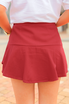 Slowing Down Ruffle Wrap Skort in Burgundy Size L-SKIRT CASUAL SOLID