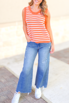 Set On You Striped Sweater Vest in Orange-TOP VEST