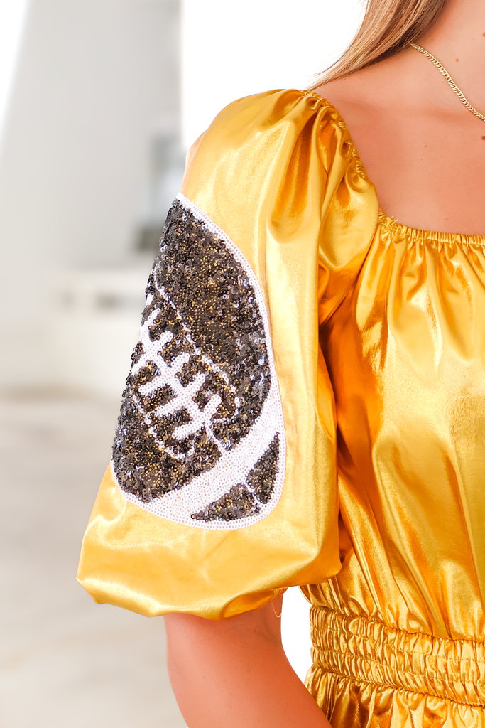 football sequin puff sleeve