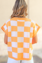 Just For Fun Sequin Checkered Sweater Vest in Orange-TOP VEST