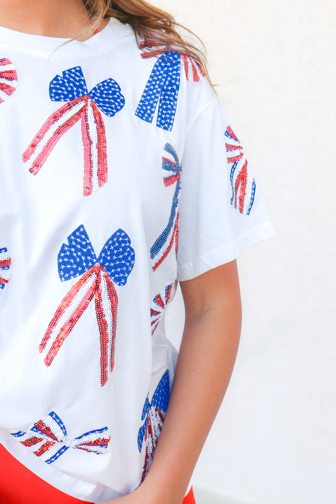 usa sequin bow tee shirt