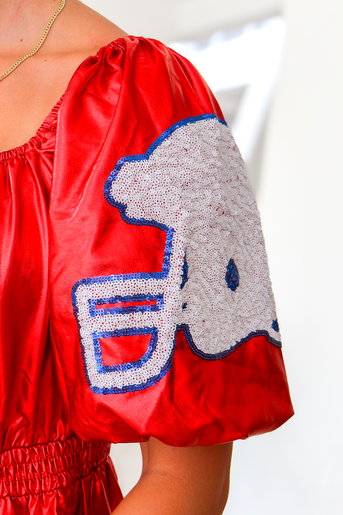 football helmet sequin puff sleeve