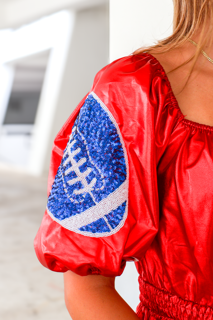 football sequin puff sleeve