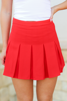 Places To Be Pleated Mini Skirt in Red-SKIRT CASUAL SOLID