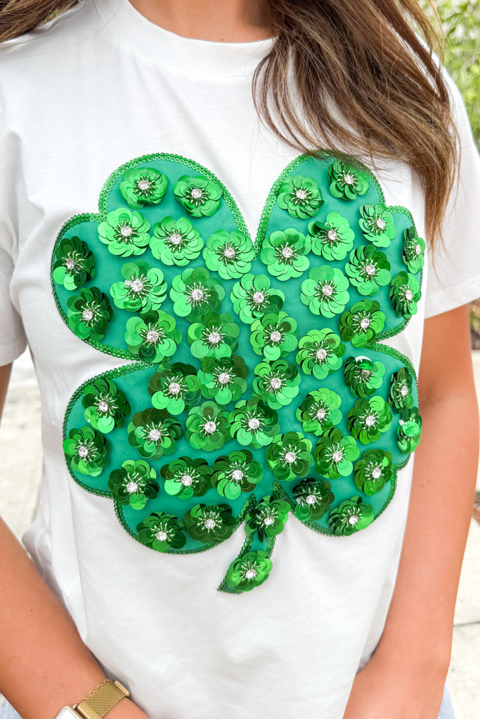 sequin and rhinestone green shamrock