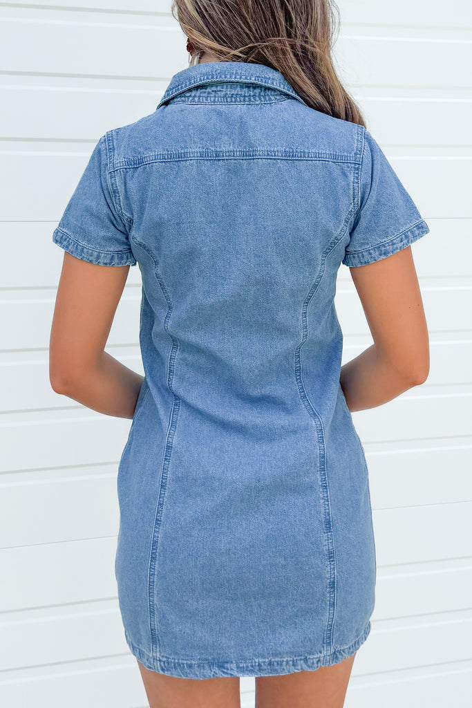 back of denim mini dress