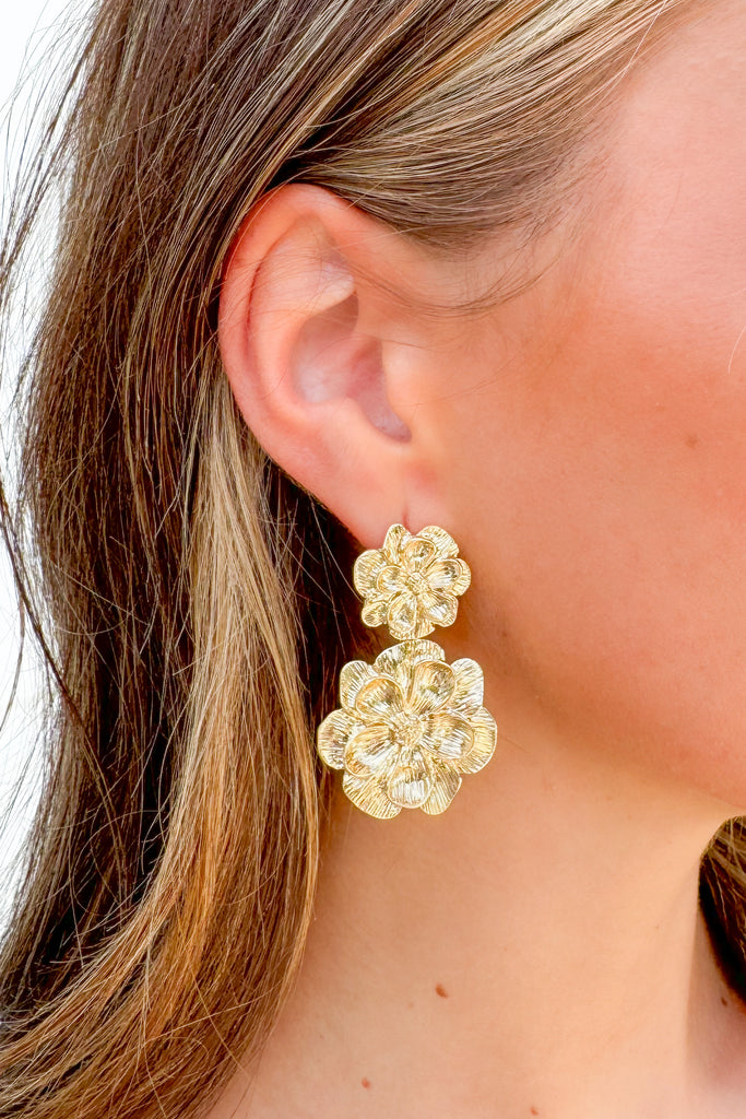 metal flower drop earrings