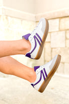 My Comfort Zone Stripe Detail Pleather Sneakers in Purple