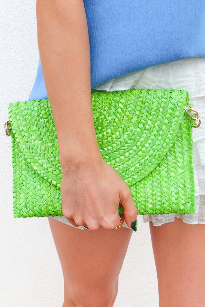 neon green straw crossbody