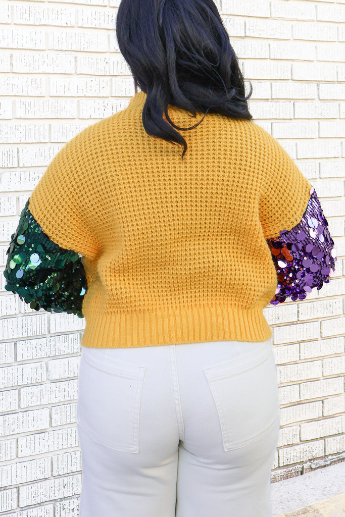 mardi gras sequin sweater