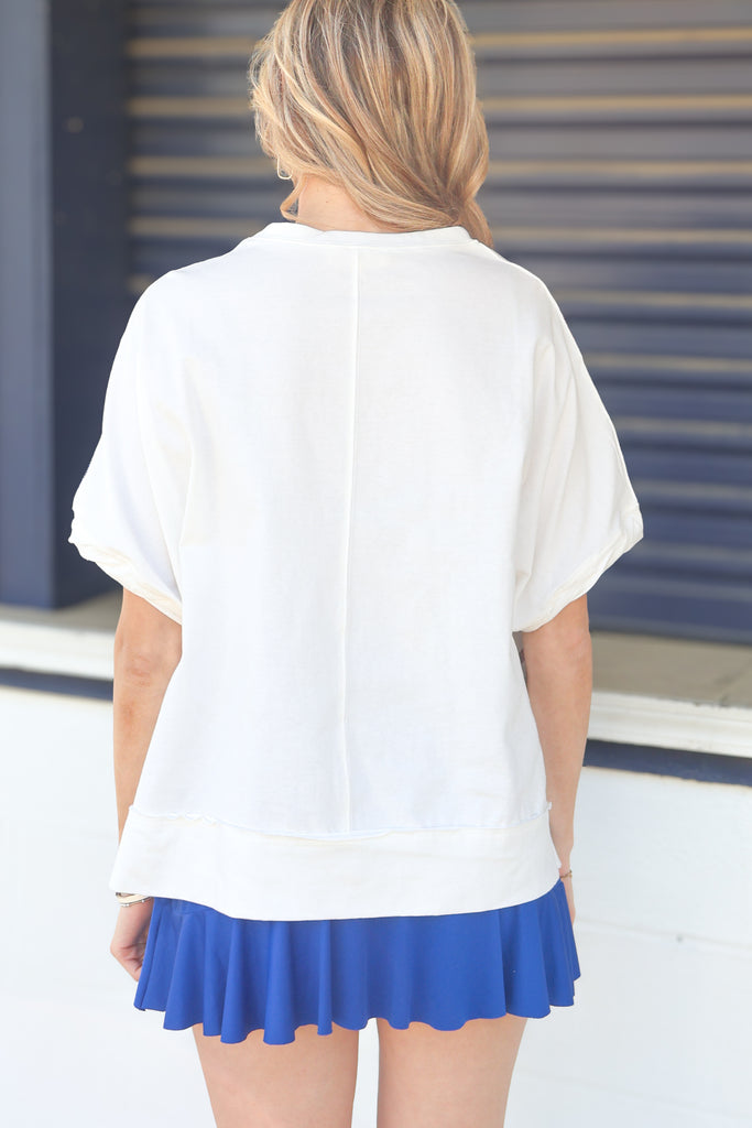 back of sequin stripe oversized top