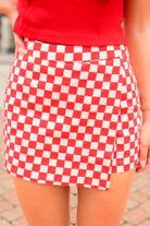 No One Compares Checkered Mini Skort in Red-SKIRT CASUAL PRINT