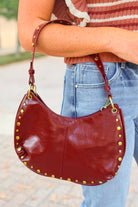 No Doubt Here Studded Pleather Shoulder Bag in Maroon