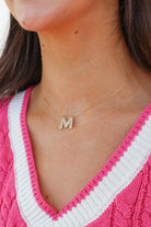 pave rhinestone initial necklace in gold