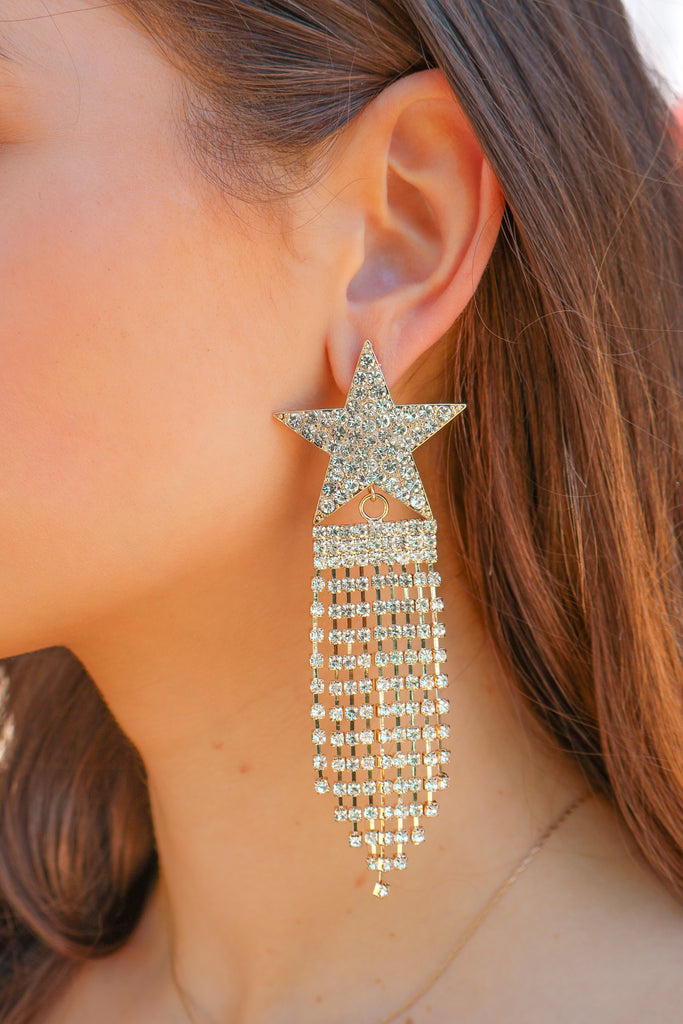 star rhinestone tassel earring