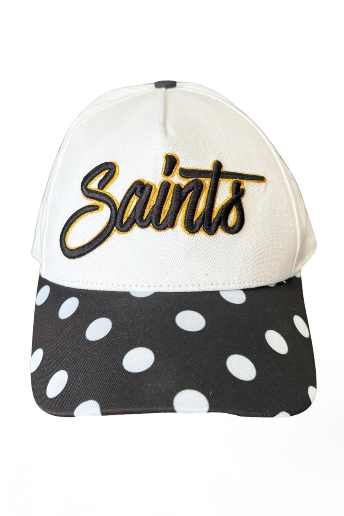 Saints black and white polka dot baseball cap with embroidered detail