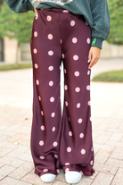 A Warm Welcome Polka Dot Side Zip Satin Pants