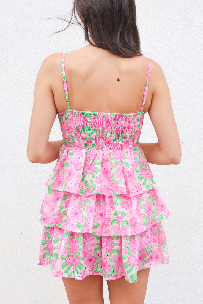back of floral mini dress