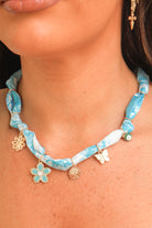 Blooming Daydream Turquoise Flower Charm Scarf Necklace-ACC NECKLACE