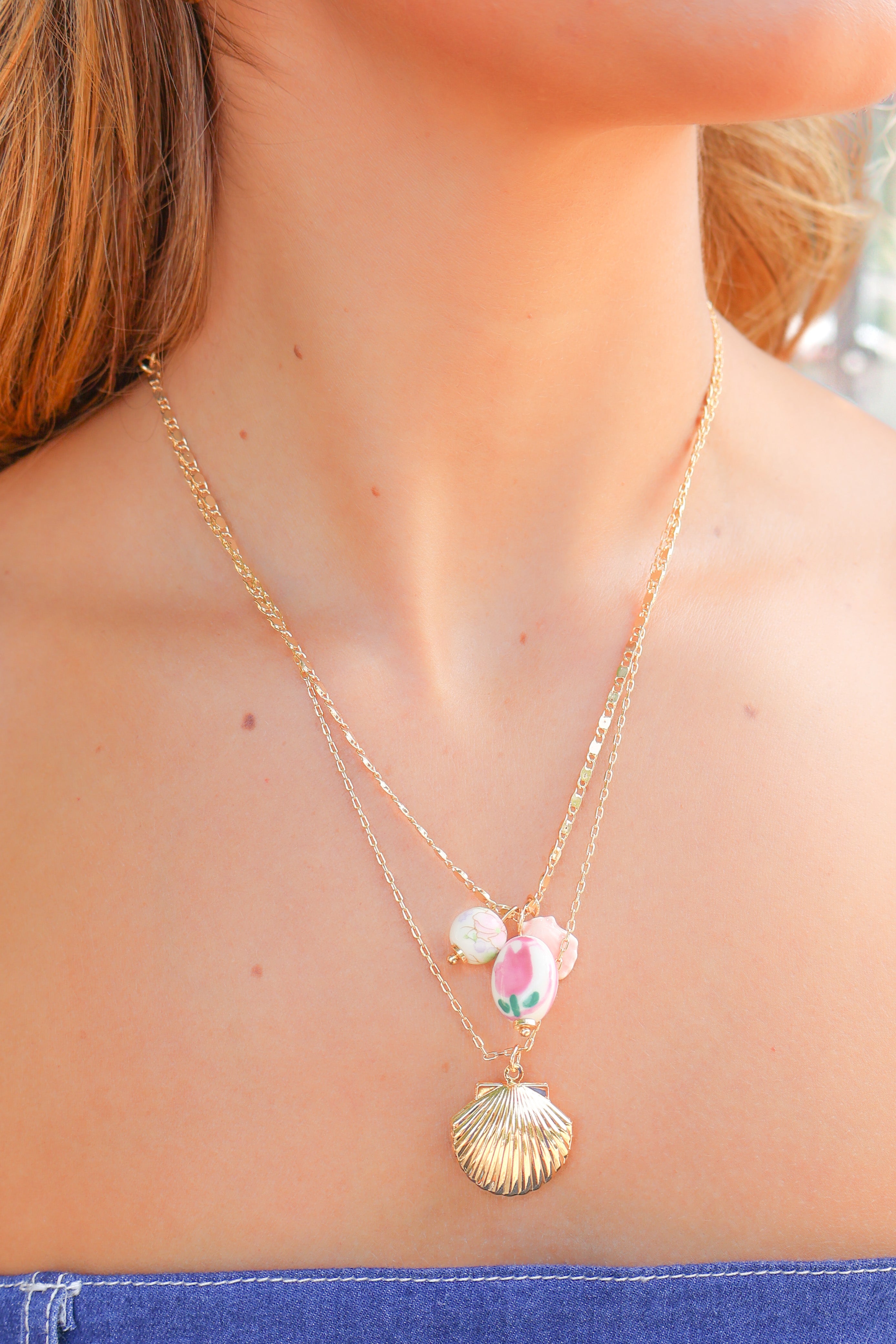 shell locket charm necklace
