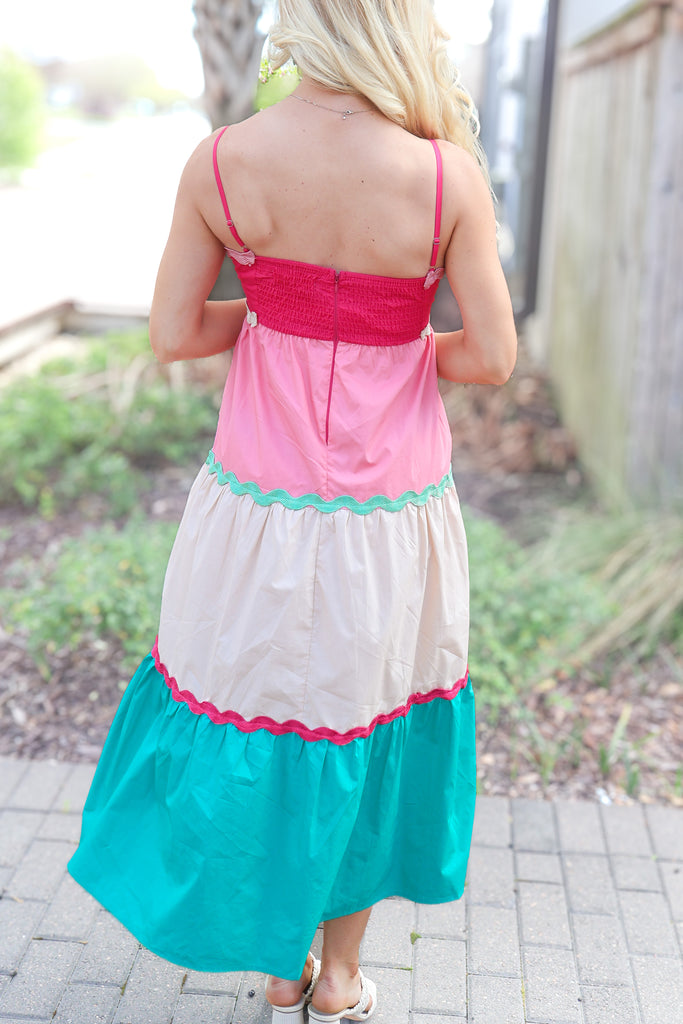 back of colorblock maxi dress