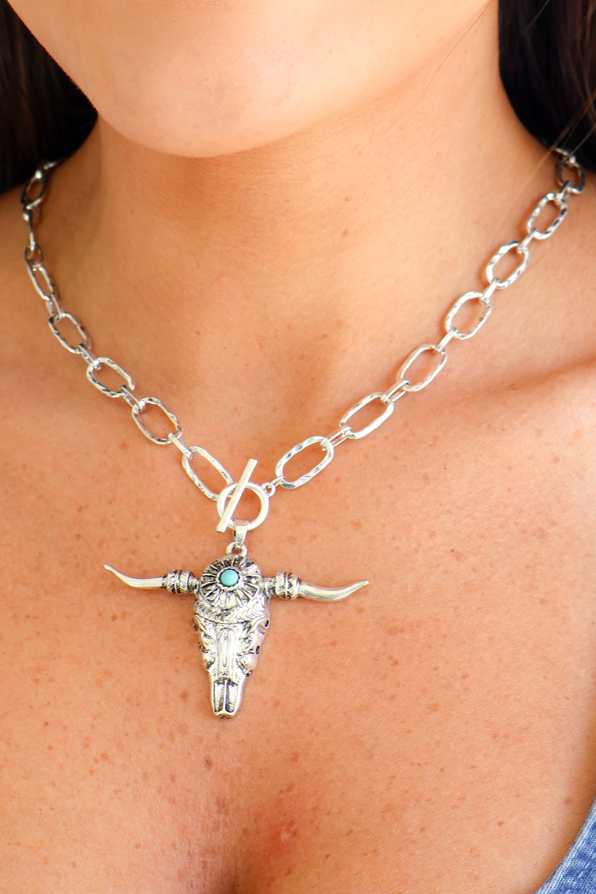 County Line Antique Bull Head Chain Necklace-ACC NECKLACE