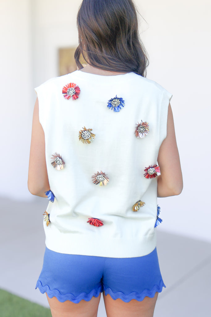 back of queen of sparklers sweater vest