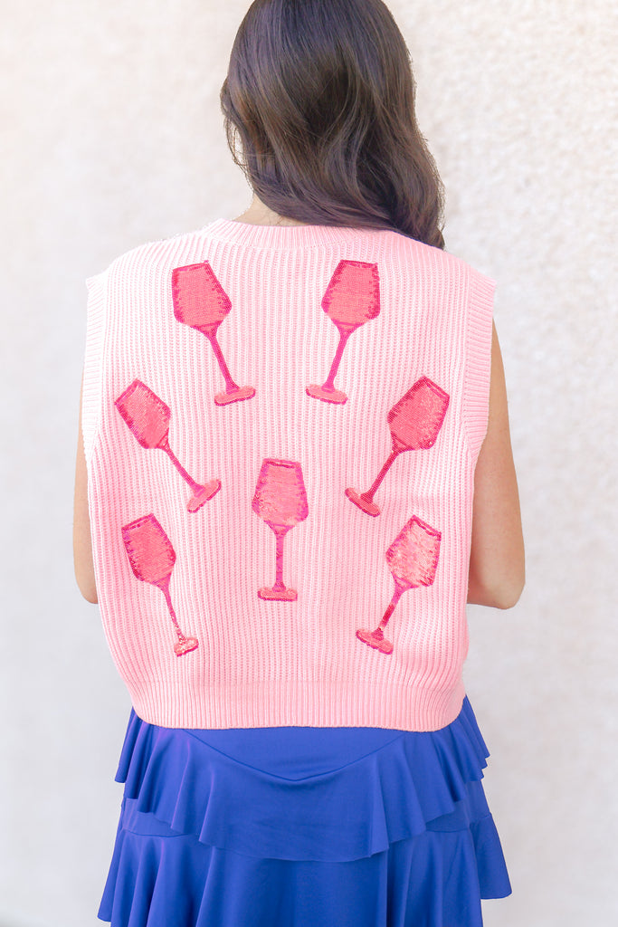 back of rose in the usa sweater vest in pink