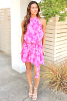 Let's Fly Away Tie Waist Printed Halter Mini Dress-DRESS CASUAL PRINT