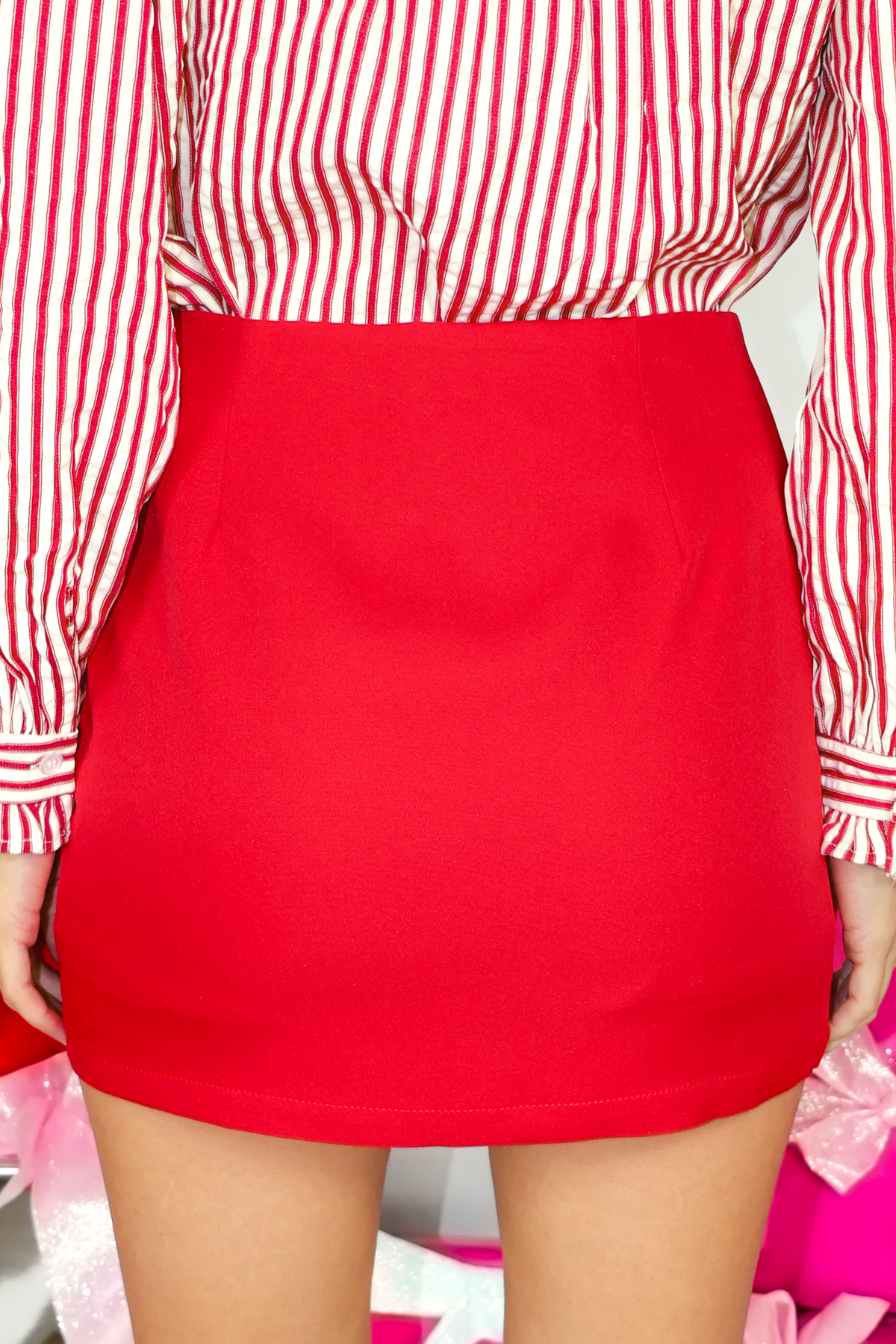 Talk About Beauty Bow Detail Skirt in Red - back view