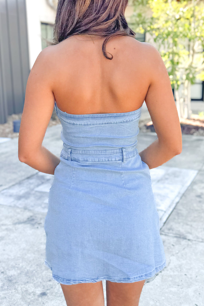 back of blue jean romper