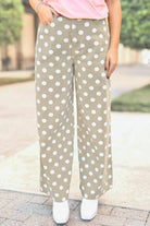 Centered Around You Polka Dot Wide Leg Jeans in Taupe