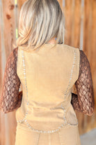 She's a Ten Rhinestone Trim Vest in Taupe - back view