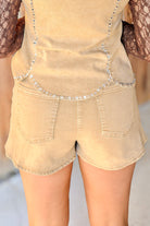 She's a Ten Rhinestone Trim Shorts in Taupe - back view