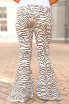Brown and ivory tiger stripe flare jeans, back view