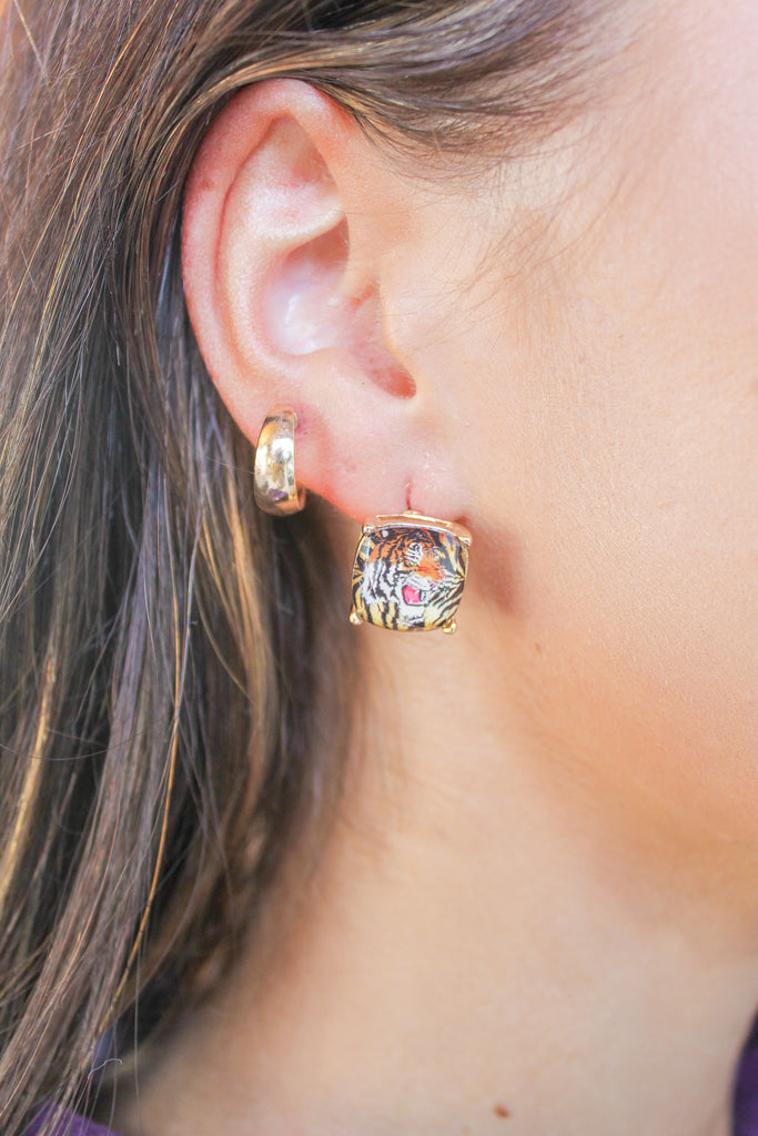 tiger face printed acrylic studs