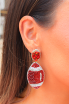Beaded Football Earrings by Taylor Shaye in Red/Ivory-ACC EARRING