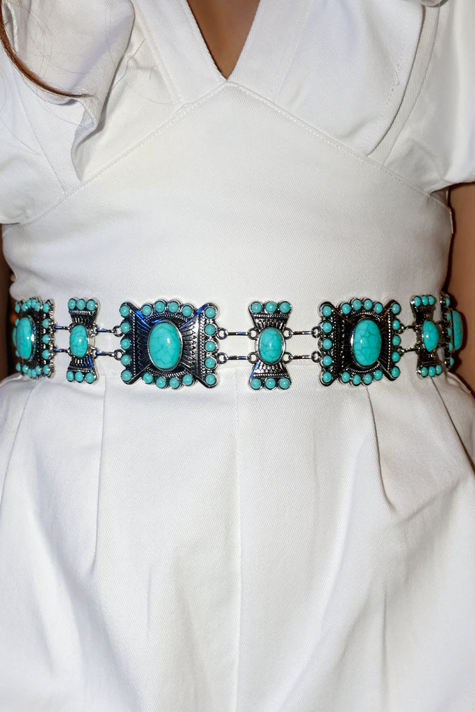 turquoise metal chain belt