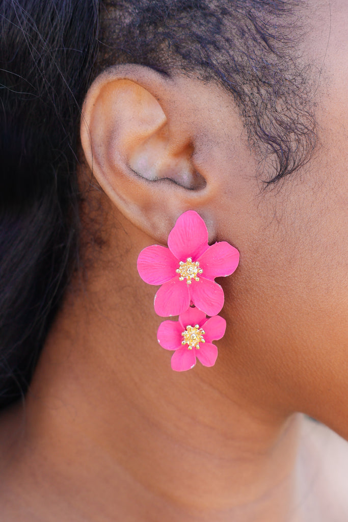 pink flower dangle earrings