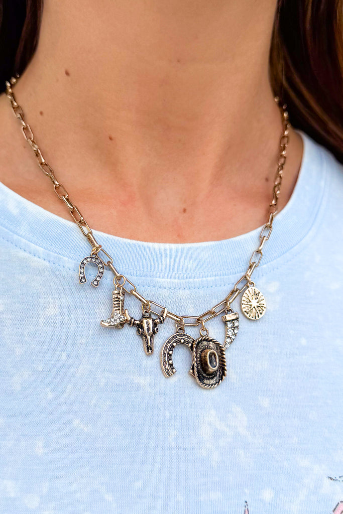 western rhinestone charm necklace