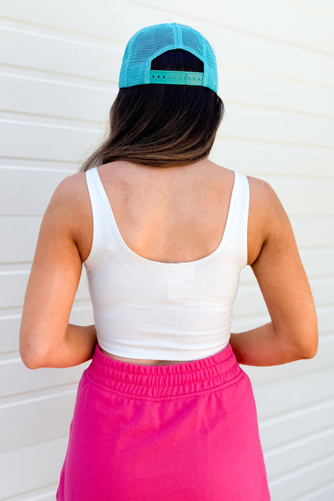 back of scoop neck tank in white