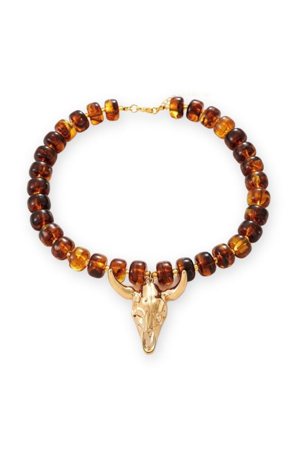Wild and Free Bullhead Necklace in Cognac