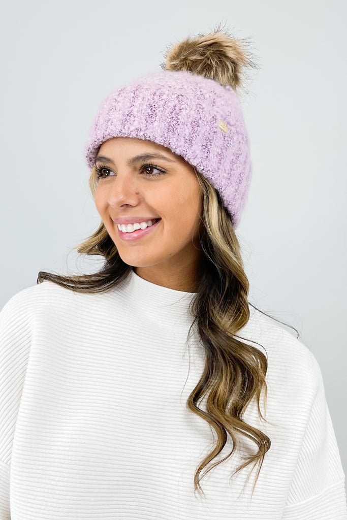 Lilac Fur Pom Pom Beanie