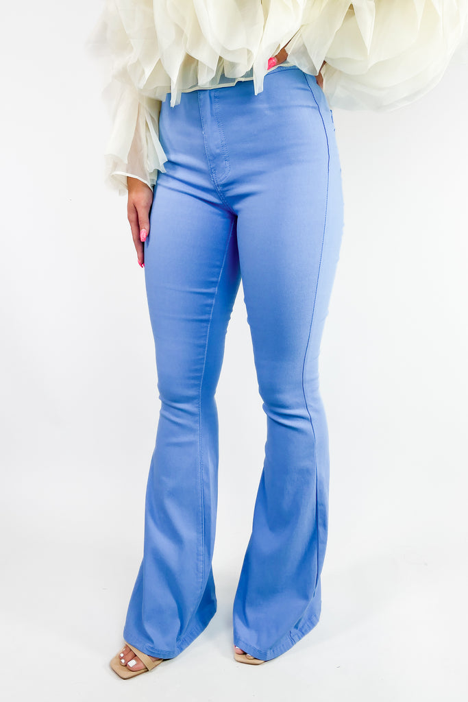 blue high waist flare jeans