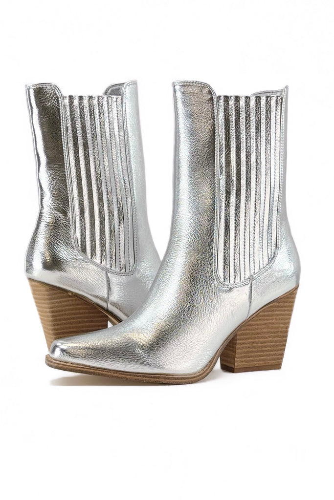 Chinese Laundry Cali Metallic Silver Western Booties